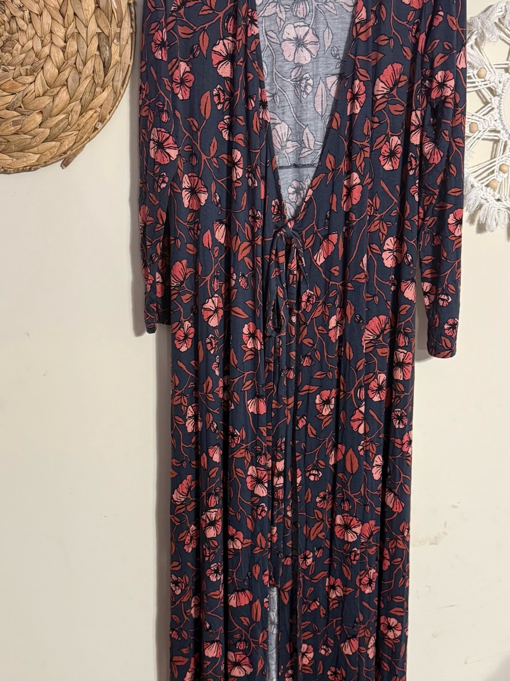 Motherhood Maternity Navy Maxi Dress with Coral Floral Print and Tie Waist